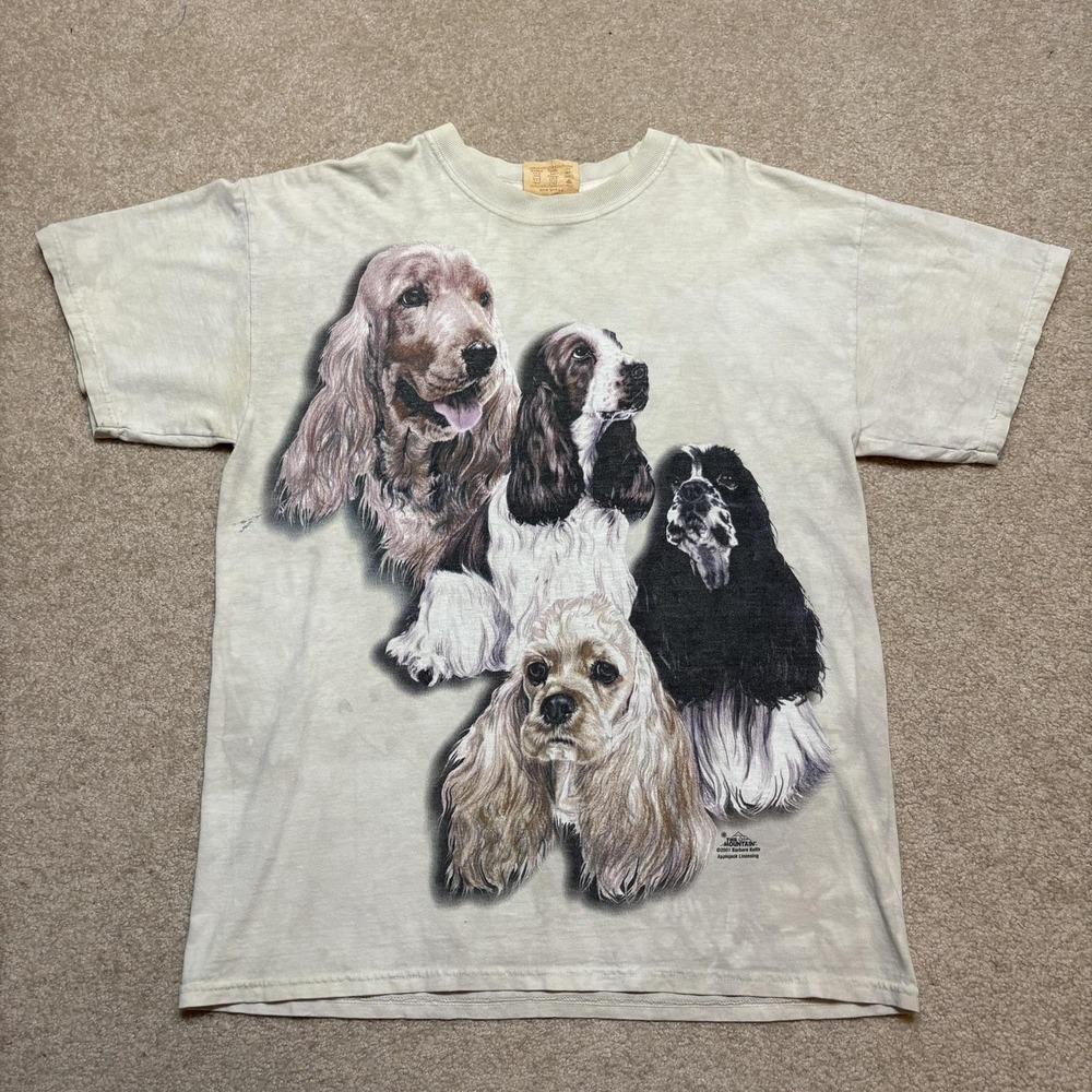 Vtg The Mountain Dog Shirt Mens Medium Beige Cocker Spaniel Graphic Tee 2001